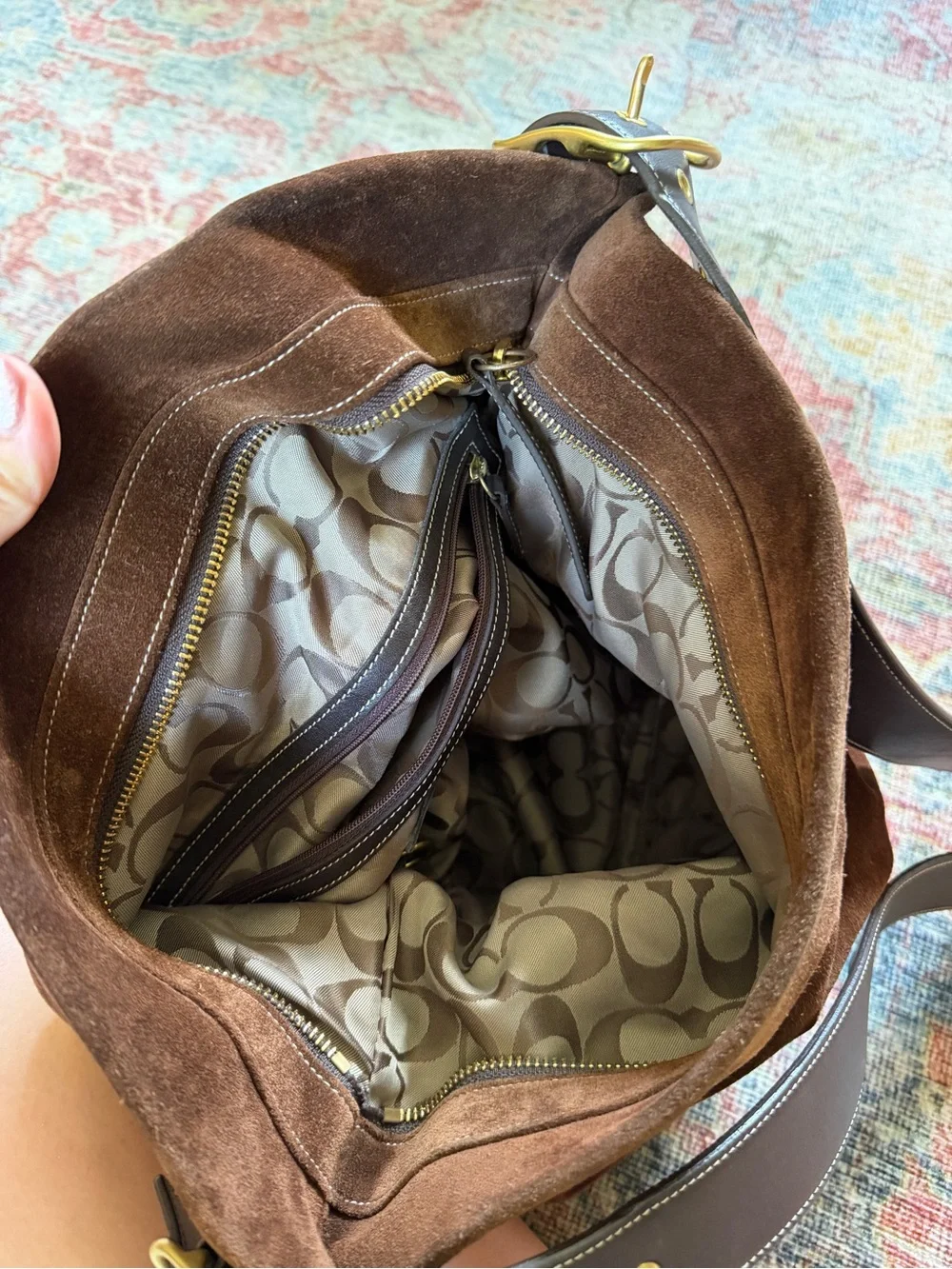 Coach Vintage Chelsea Suede Slouch Hobo Bag with Shoulder Strap gold hardware